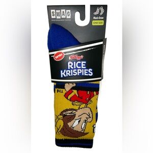Rice Krispies Snap Crackle Pop Cereal Crew Socks 1 Pair Men 8-13 Blue Kellogg's